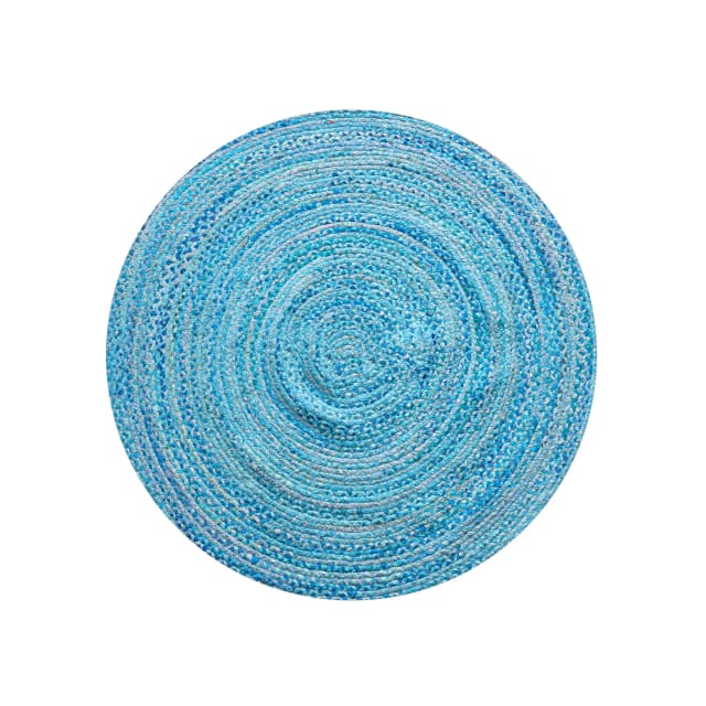 Light Blue Hand Braided Cotton Round Rug