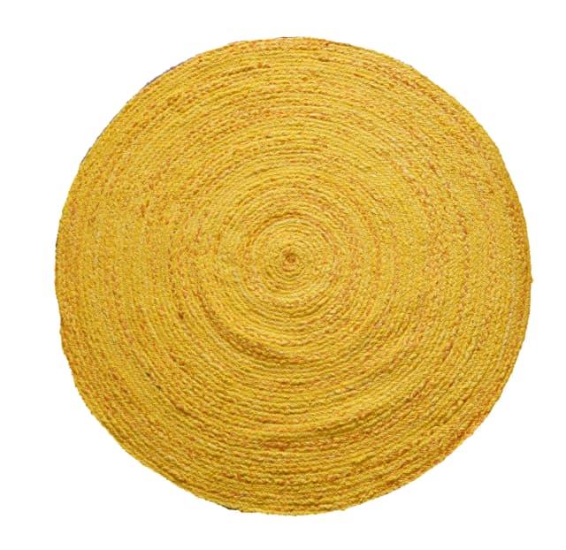 Indian Hand Braided Yellow Cotton Round Rug