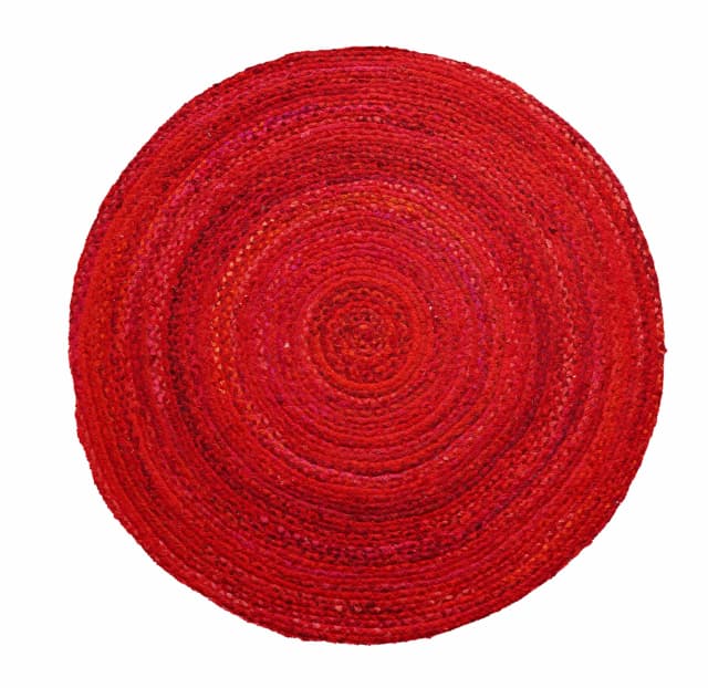 Handwoven Red Cotton Round Chindi Rug