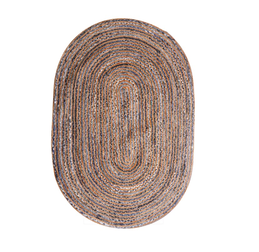 Handmade Cotton And Jute Chindi Rug Oval Shape 