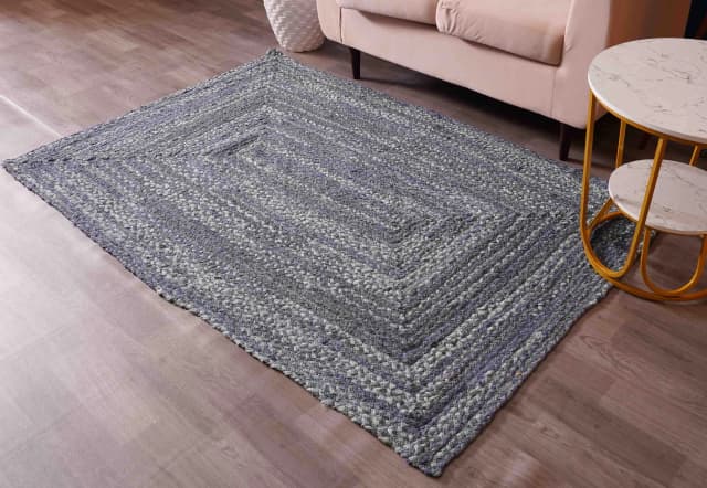 Hand Braided Bohemian Blue Cotton Rectangle and Square Rug