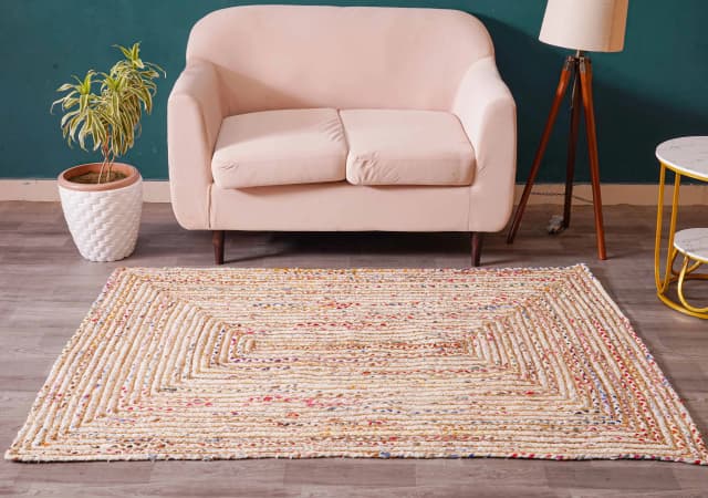 Home Decor Bohemian Natural Jute and Cotton Rectangle and Square Rug