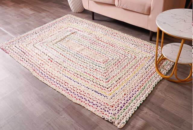 Indian Hand Braided Multicolor Cotton Rectangle and Square Rug