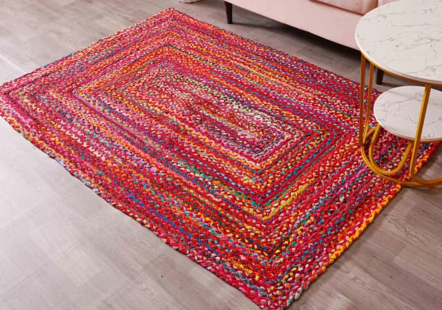 Indian Hand Braided Multicolor Cotton Rectangle and Square Rug