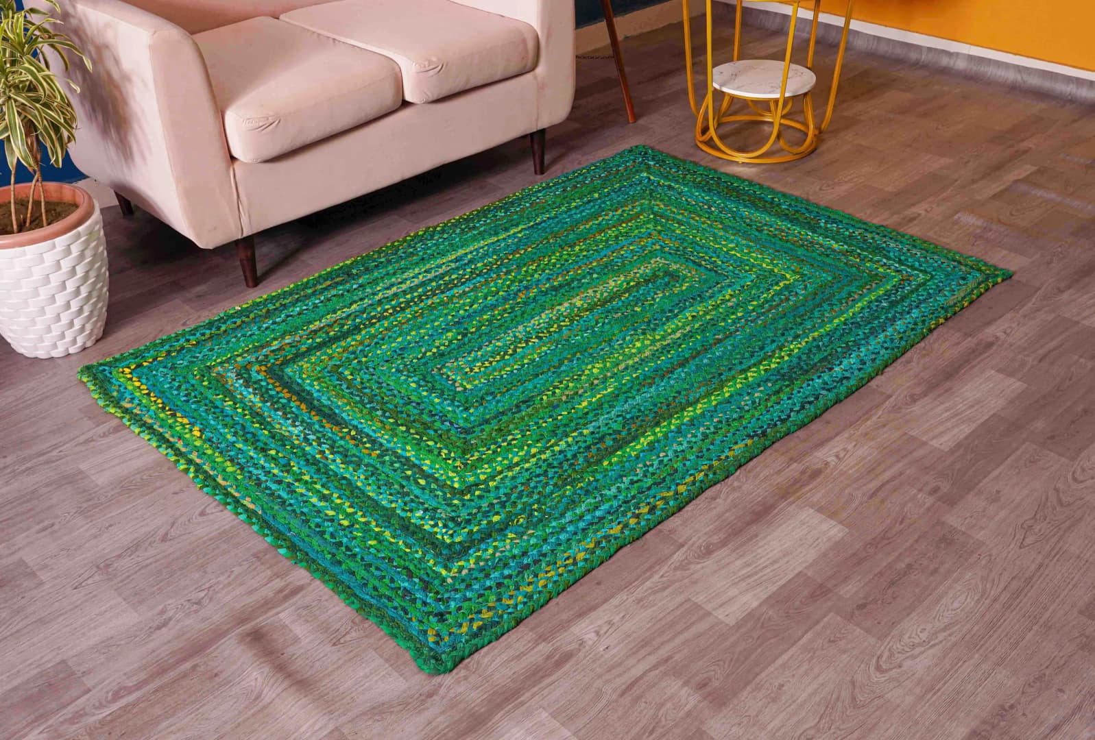 Green Cotton Handwoven Rectangle and Square Rug