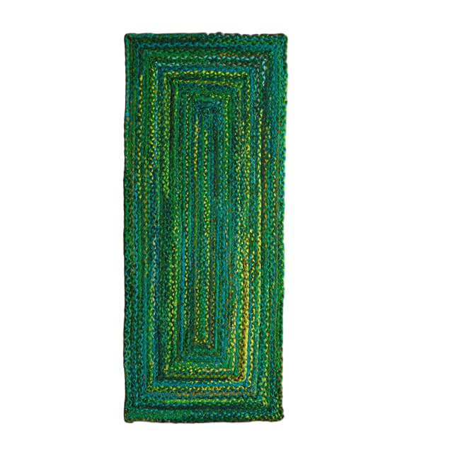 Custom Size Handmade Green Cotton Chindi Runner Rug