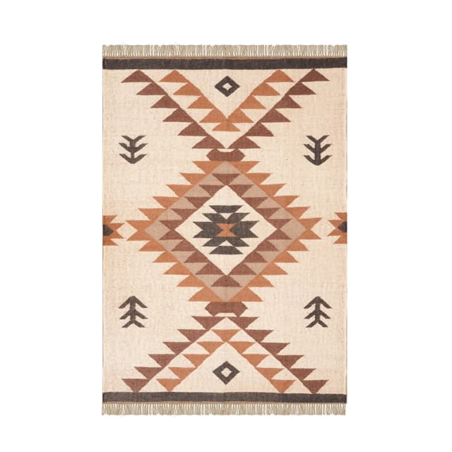 Vintage Kilim Wool Jute Rug with Fringes for Home Decor