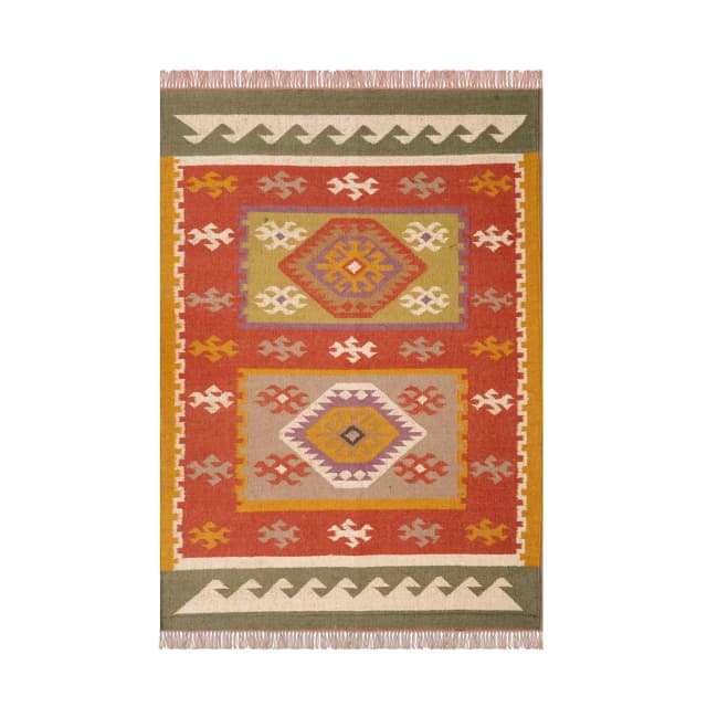 Indian Traditional Multicolor Wool Jute Kilim Rug for Home Decor