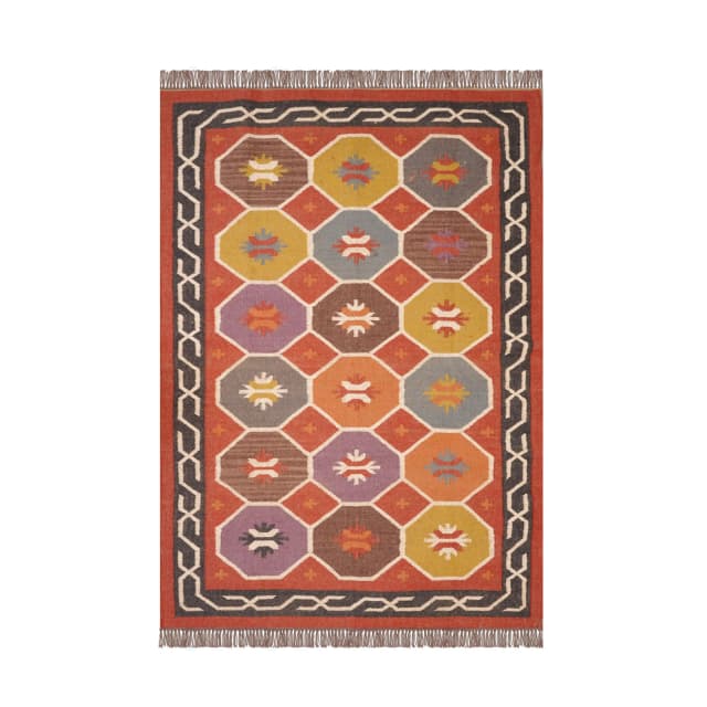 Traditional Indian Multicolor Wool Jute Kilim Rug