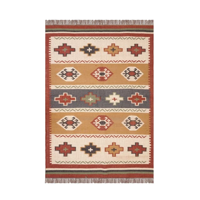 Home Decor Bohemian Multicolor Wool Jute Kilim Rug