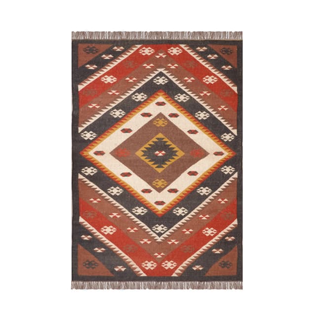 Indian Handwoven Vintage Kilim Multicolor Wool Jute Rug