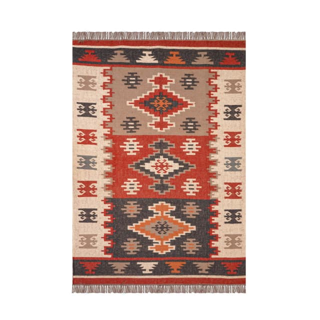 Custom Size Handwoven Multicolor Wool Jute Kilim Rug and Runner with Fringes