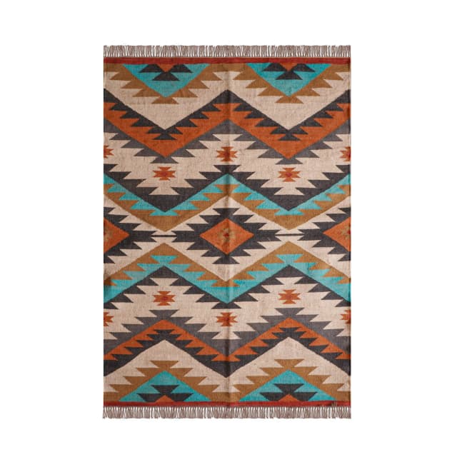 Handwoven Bohemian Eco Friendly Multicolor Wool Jute Kilim Rug