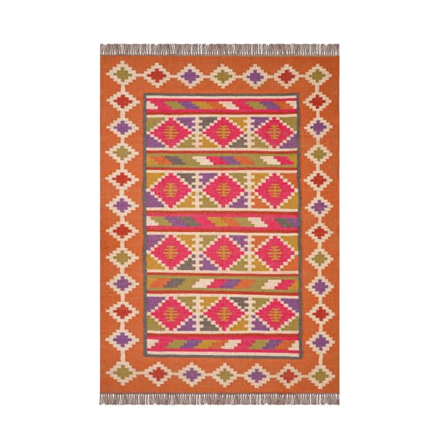 Indian Handwoven Multicolor Wool Jute Kilim Rug and Runner 