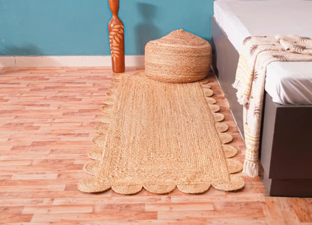 Scalloped Design Handmade Natural Jute Braided Runner Rug