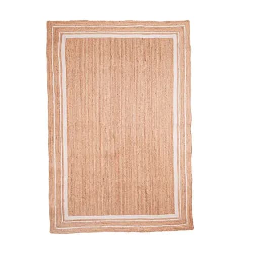 White Triple Line Border Jute Rug With Natural Rug 