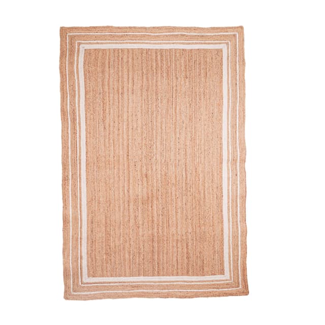 Custom Size Indian Decorative Handmade Natural Jute Braided Rectangle Rug with Triple Line White Border