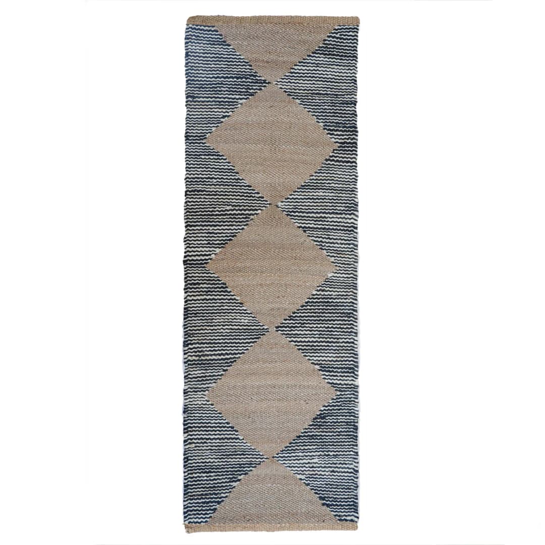 Indian Handwoven Natural Jute Hemp Runner Rug with White and Black Stripes Line Decor Rug For Living Room And Kitchen Decor Rug 