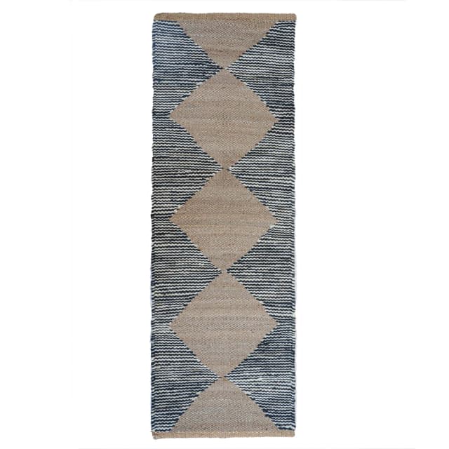 Indian Handwoven Natural Jute Hemp Runner Rug with White and Black Stripes