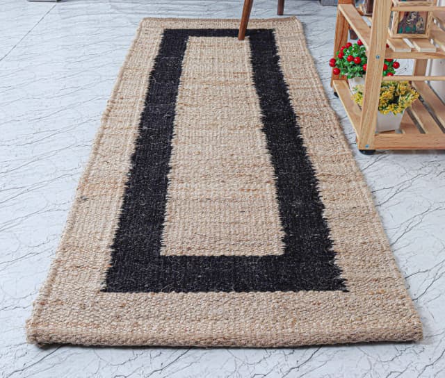 Home and Living Room Decor Beige with Black Border Handmade Stair Jute Hemp Runner Rug