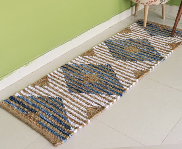 Indian Hand Loomed Multicolor Bohemian Jute Hemp Runner Rug for Bedroom Decor For Yoga Lovely Home Decor Hemp