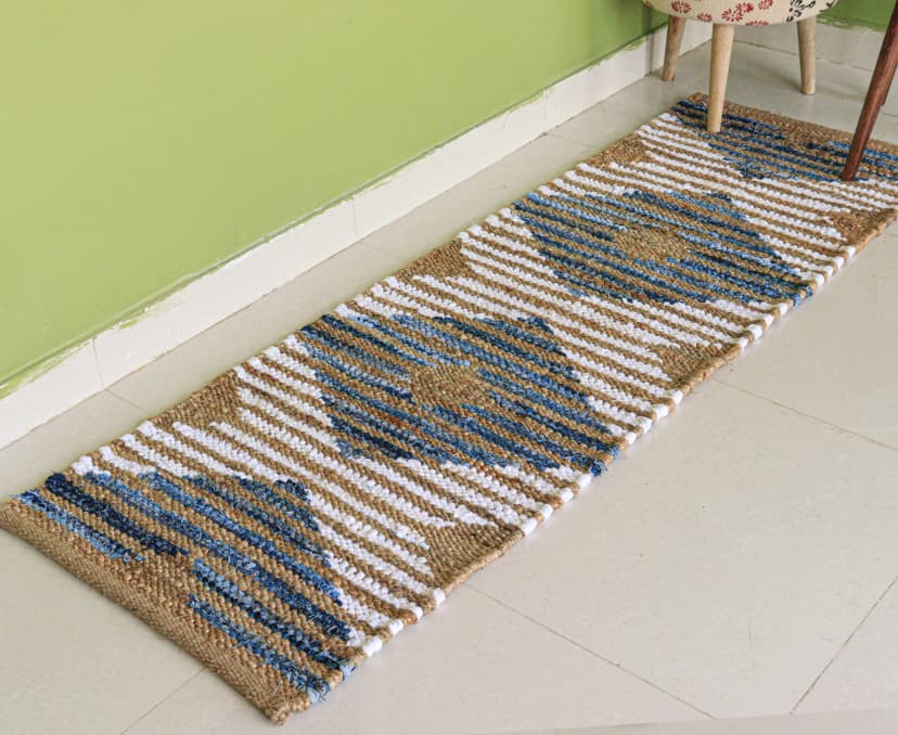 Indian Hand Loomed Multicolor Bohemian Jute Hemp Runner Rug for Bedroom Decor For Yoga Lovely Home Decor Hemp