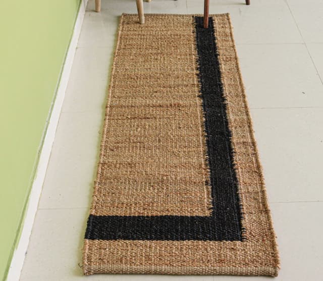 Custom Size Hand Woven Natural Jute Hemp Runner Rug with Black Stripes