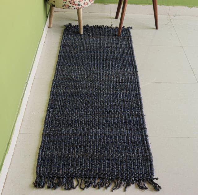 Hand loom Navy Blue Color Hemp Jute Runner Rug for Living Room Decor