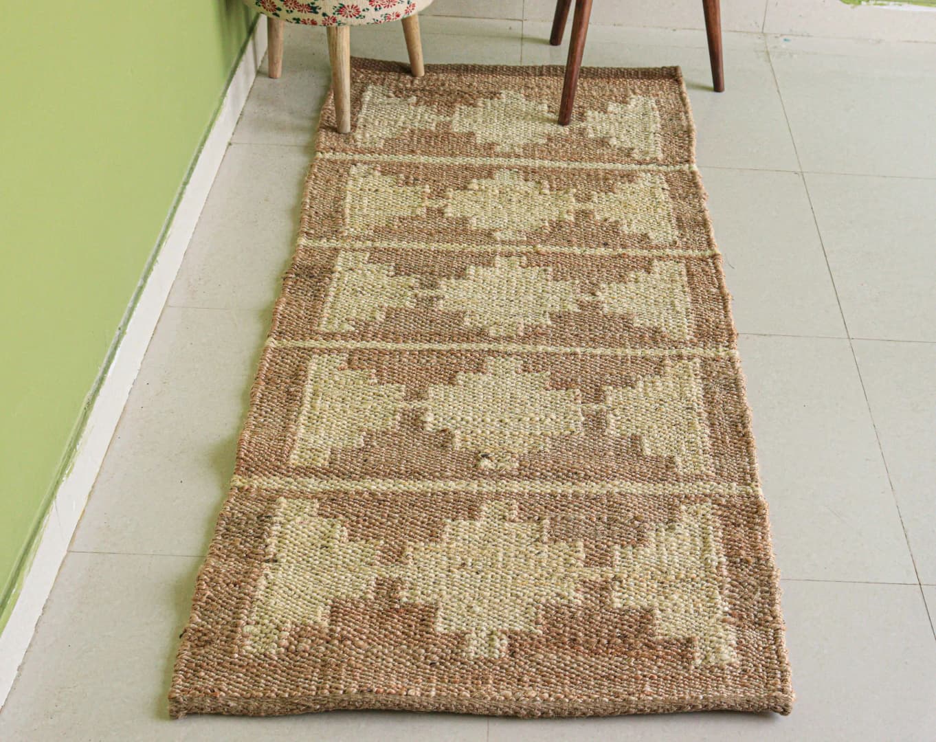 Indian Handmade Bohemian Natural Jute Hemp Runner Rug with Off White Design Gallery Decor Runner Rug 