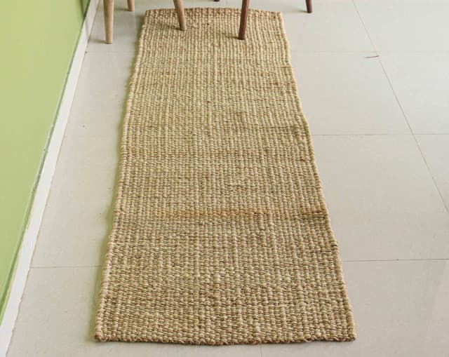 Off White and Beige Handwoven Jute Hemp Runner Rug for Living Room Decor