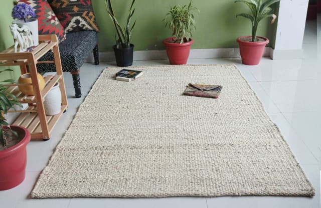 Off White Handmade Boho Decor Jute Hemp Rug Custom Size Hallway Carpet