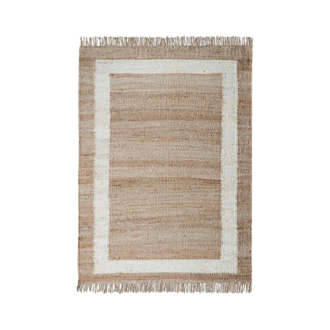 Natural Hemp Jute Rug with White Border Handwoven Jute Hemp Rug for Living Room Decor with Fringes Kitchen Large Area Rug