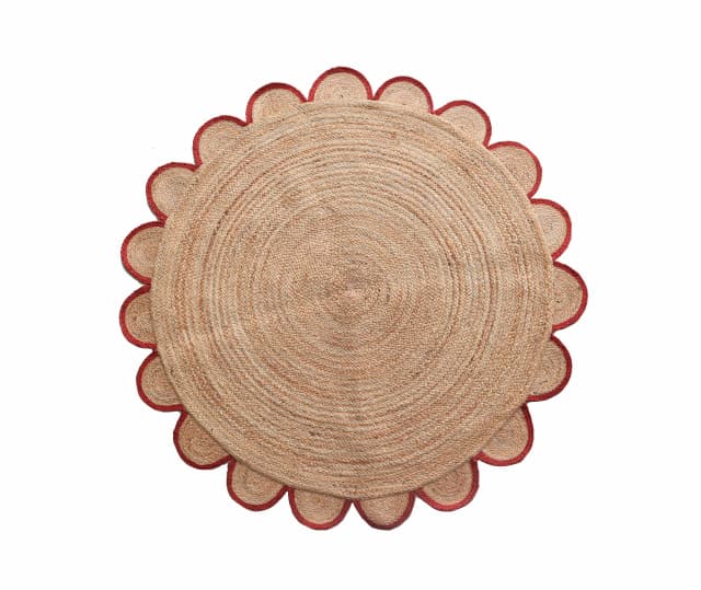 Bohemian Hand Braided Scalloped Natural Round Jute Rug with Customize Color Border