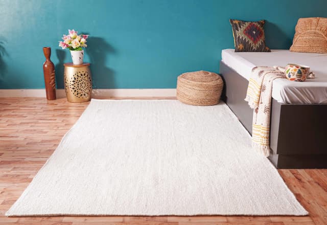 White and Off White Hand Braided Bohemian Large Area Jute Rectangle Rug