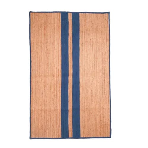 Large Area Handmade Natural Jute Braided Rectangle Rug with Customize Color Stripes