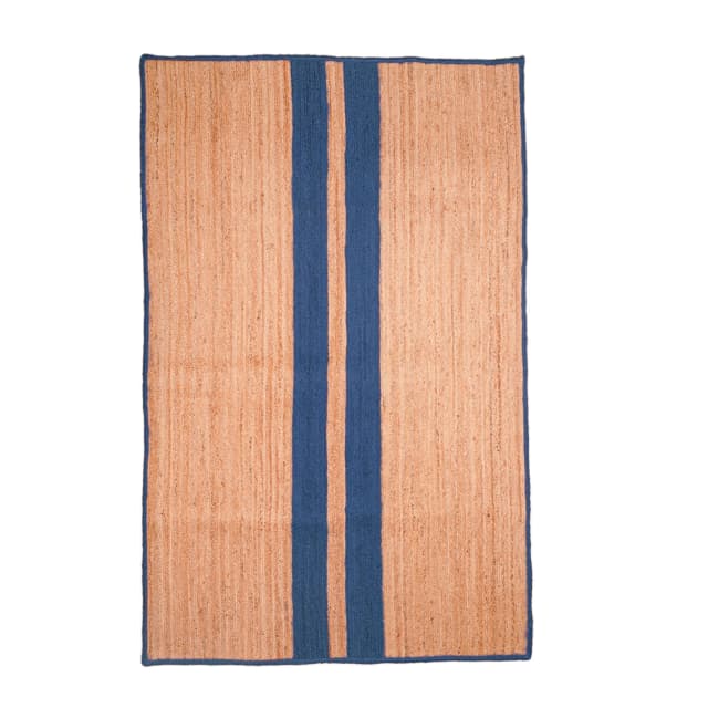 Large Area Handmade Natural Jute Braided Rectangle Rug with Custom Color Stripes