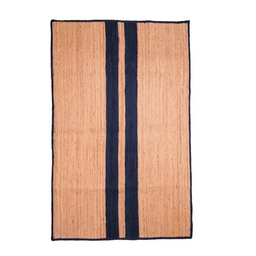 Eco-Friendly Rectangle Natural Jute Braided Rug with Customize Color Stripes 