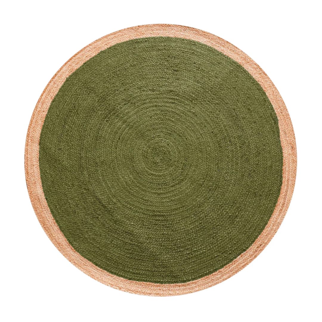 Hand Braided Custom Color Bohemian Jute Round Rug with Beige Border