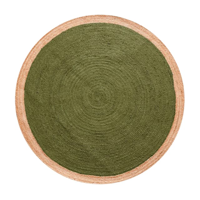 Hand Braided Custom Color Bohemian Jute Round Rug with Beige Border