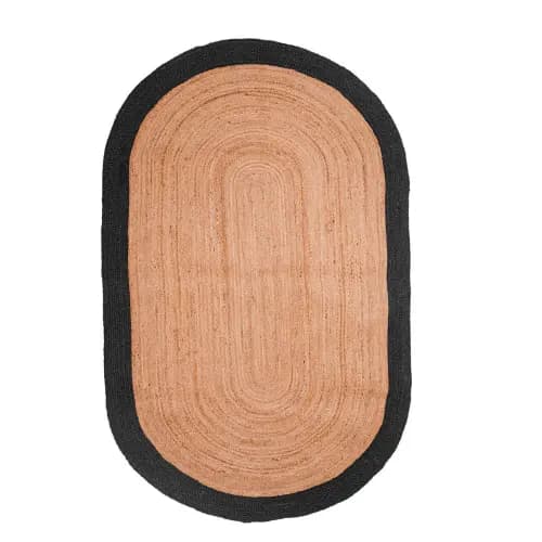 Hand Braided Oval Jute Rug Beige With Multicolor Border 