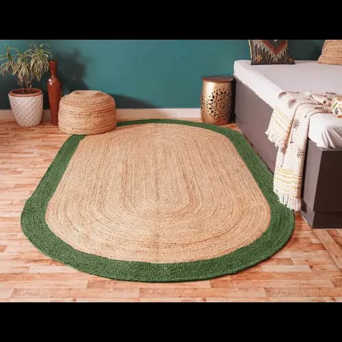 Natural Jute Hand Braided Large Area Jute Oval Rug with Color Border