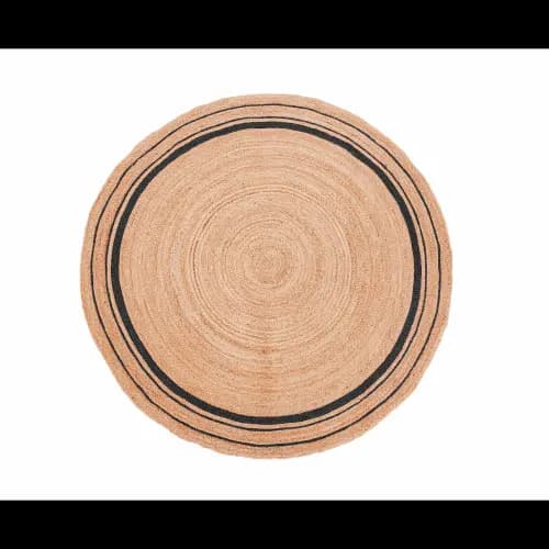 Beige with Multicolor Border Handmade Natural Jute Braided Round Rug