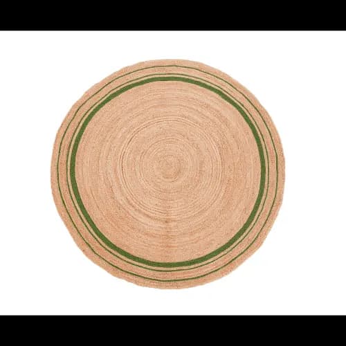 Hand Braided Natural Jute Boho Round Rug with Multicolor Border