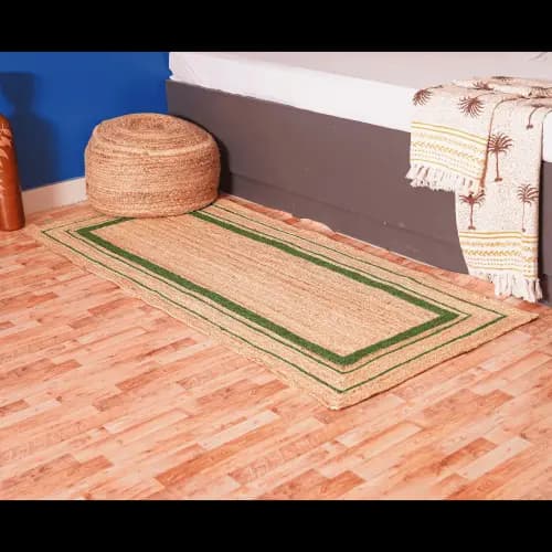 Home and Living Decorative Hand Braided Natural Jute Runner Rug with Color Border