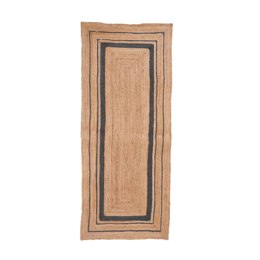 Hand Braided Natural Jute Runner Rug with Triple Line Color Border