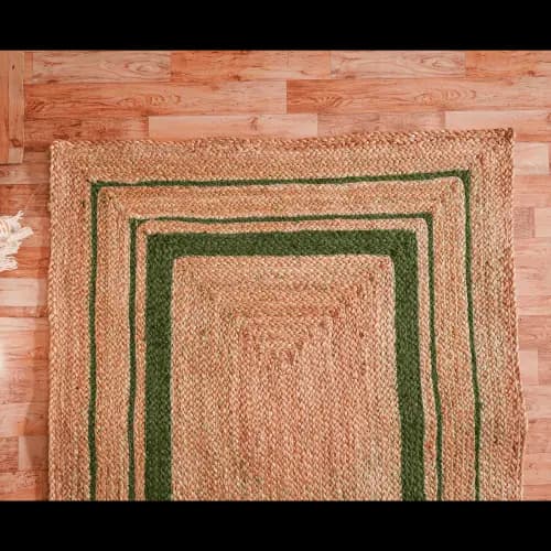 Handmade Boho Decor Natural Jute Braided Turkish Runner Rug with Color Border 