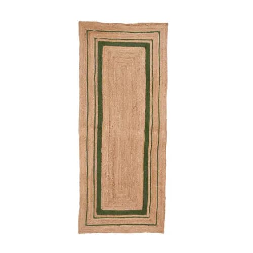 Handmade Boho Decor Natural Jute Braided Turkish Runner Rug with Color Border 