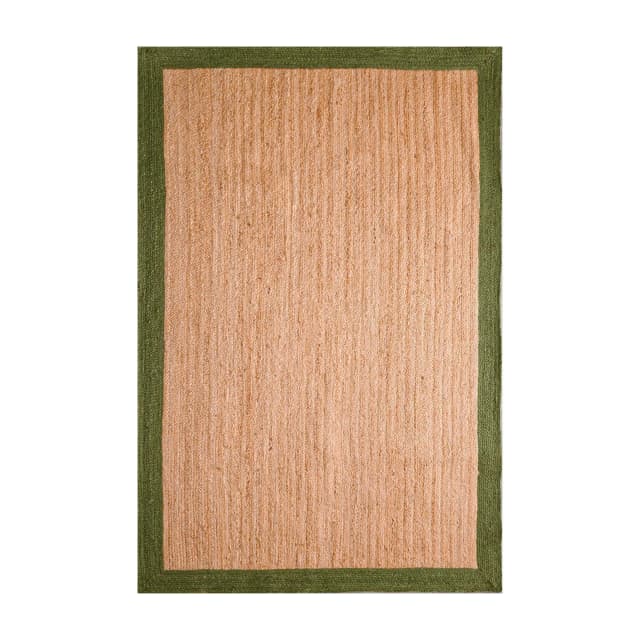 Indian Handmade Natural Jute Braided Rectangle Rug with Color Border