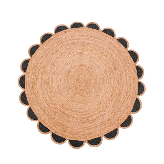 Hand Braided Natural Jute Round Rug with Custom Color Scallop Design