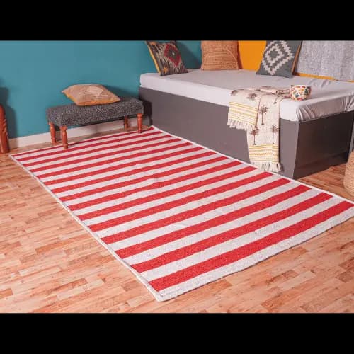 White with Custom Color Stripes Handmade Natural Jute Braided Rectangle Rug